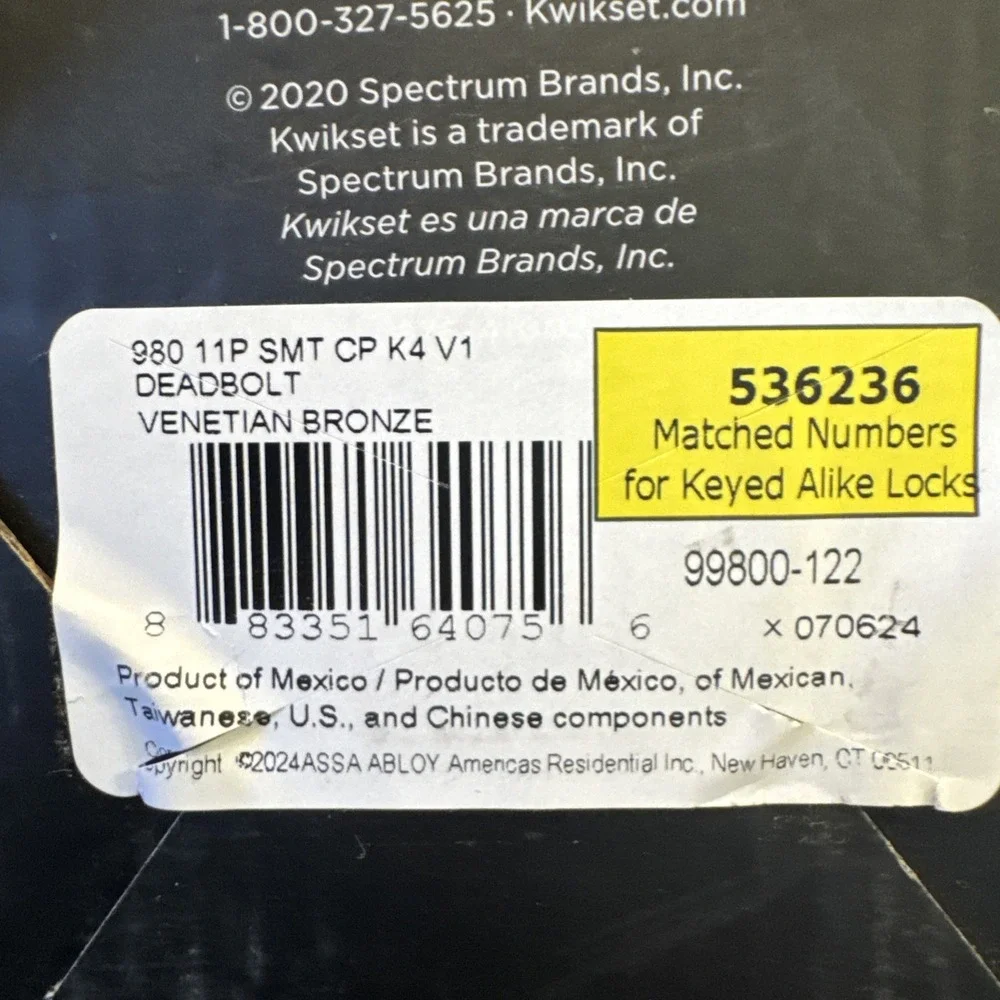 Kwikset SmartKey 980 Single Cylinder Deadbolt in Venetian Bronze 99800-122